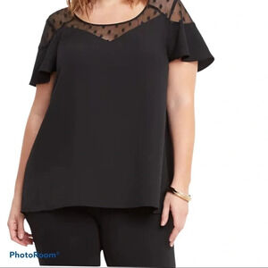 Torrid crepe mesh dot flutter sleeve peplum  blouse